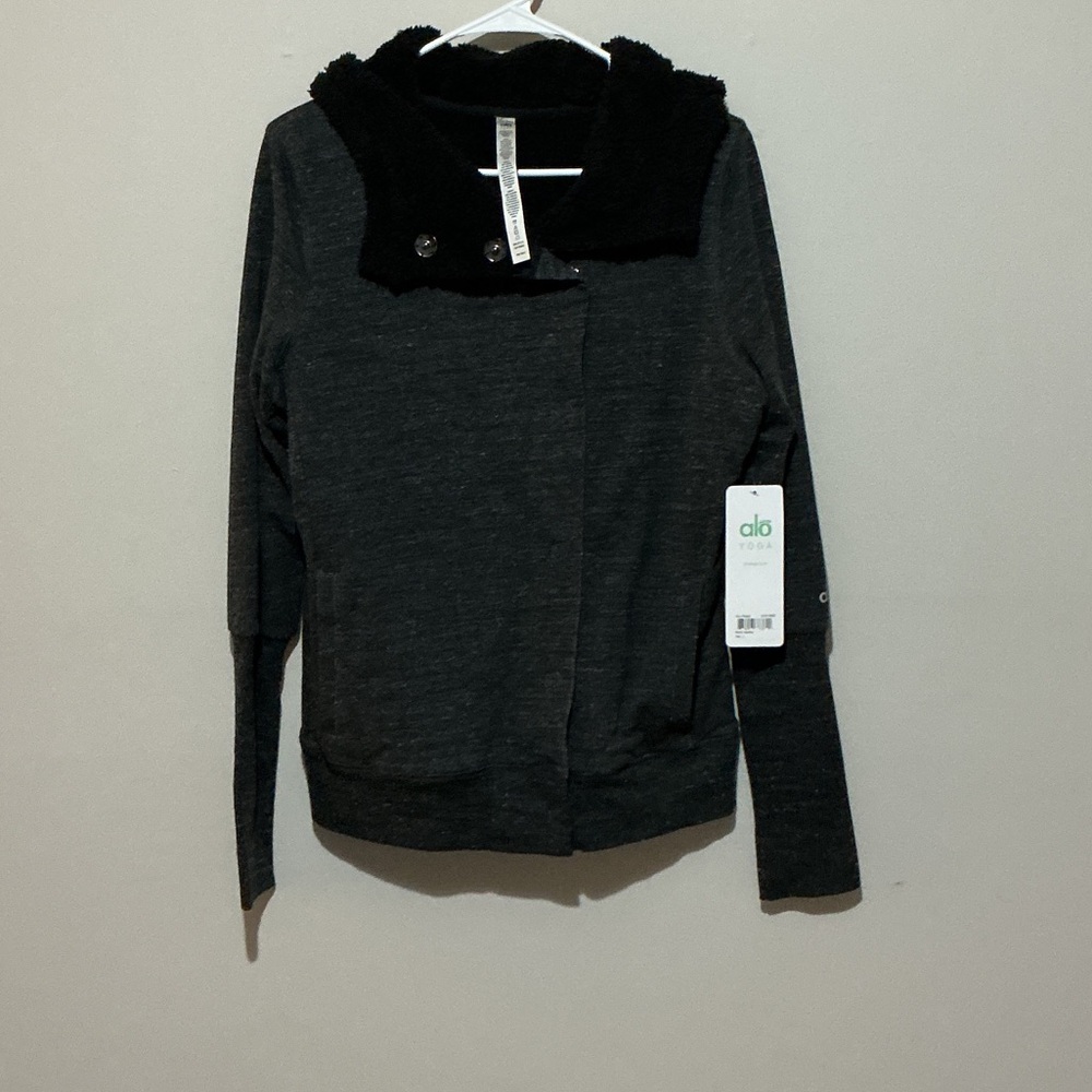ALO Yoga Women's Charcoal Bomber Jacket with Hood